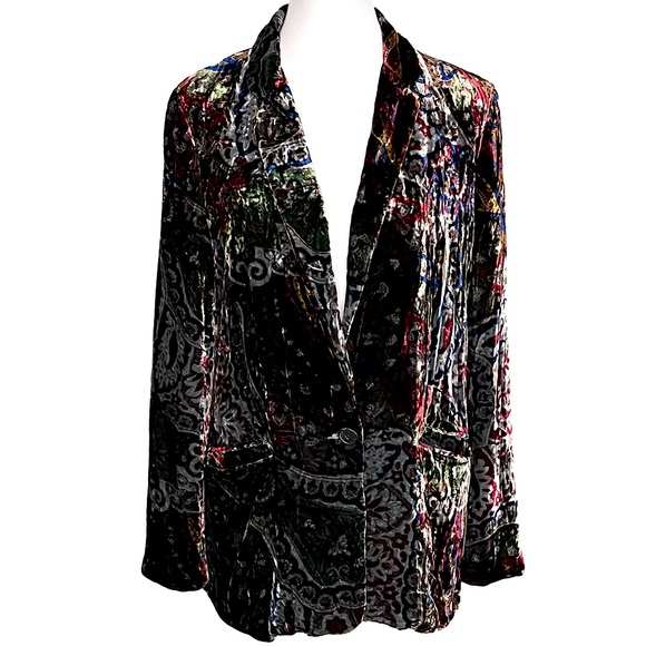 ZARA Women’s Silk Velvet Paisley Floral Print Blazer Size M Boho Artsy Grunge - Picture 5 of 13